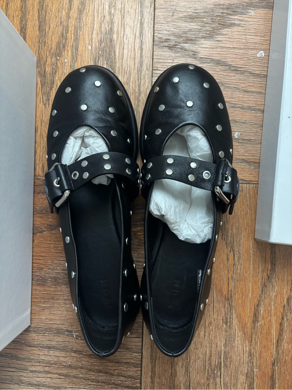 ME+EM Black Leather Studded Mary Jane Flats - Picture 4 of 7